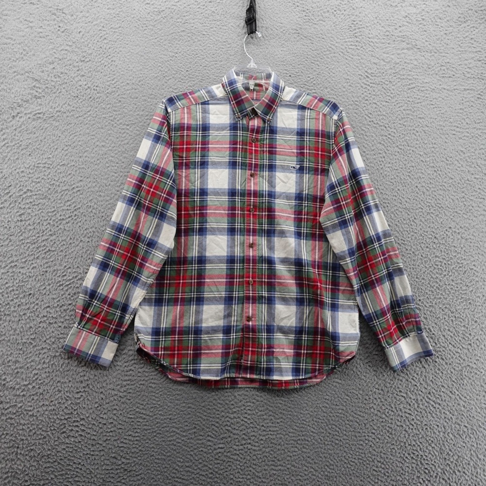 Vineyard Vines Men Plaid Button Down Collegiate Shirt Medium Red Multi Cotton